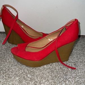 Red wedge heels with ankle straps